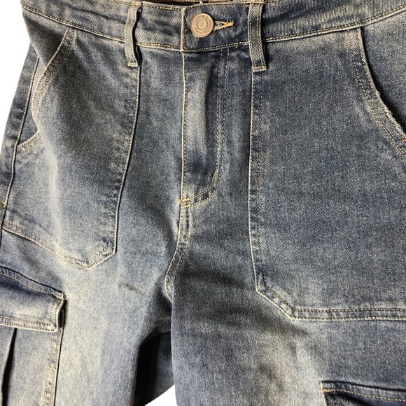 Forever 21 Cargo Flare Denim Jeans Sz 27 (29X33) High Rise Light Casual Grunge - Picture 8 of 9